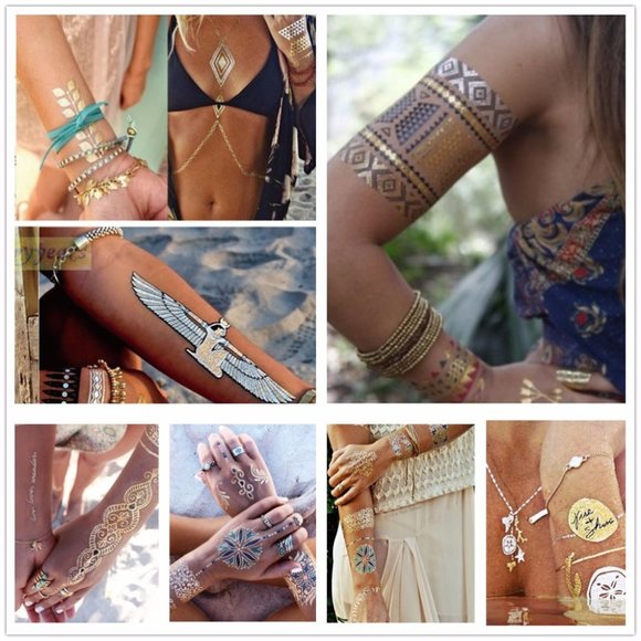 3 sheets Golden Silver Temporary Tattoo - Picture 13 of 14